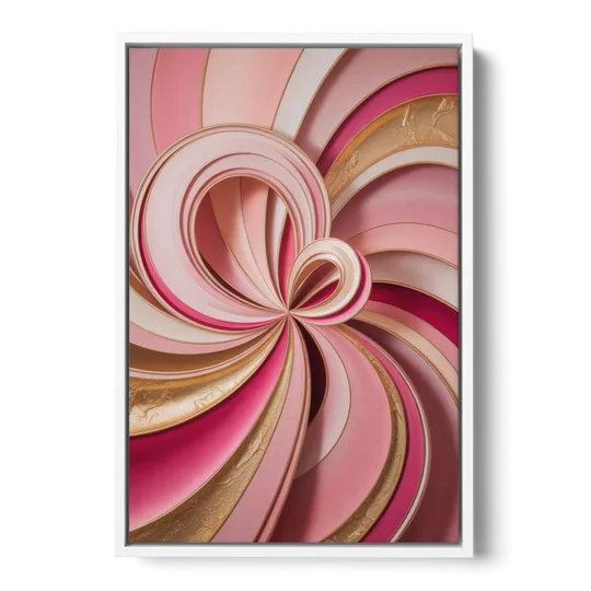 Opulent Swirls Pink and Gold Abstract - White Framed Canvas Wall Art - Front