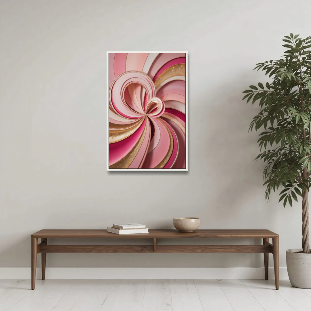 Opulent Swirls Pink and Gold Abstract - White Framed Canvas Wall Art - Coffee Table - 24x36
