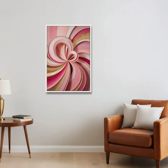 Opulent Swirls Pink and Gold Abstract - White Framed Canvas Wall Art - Sofa - 24x36