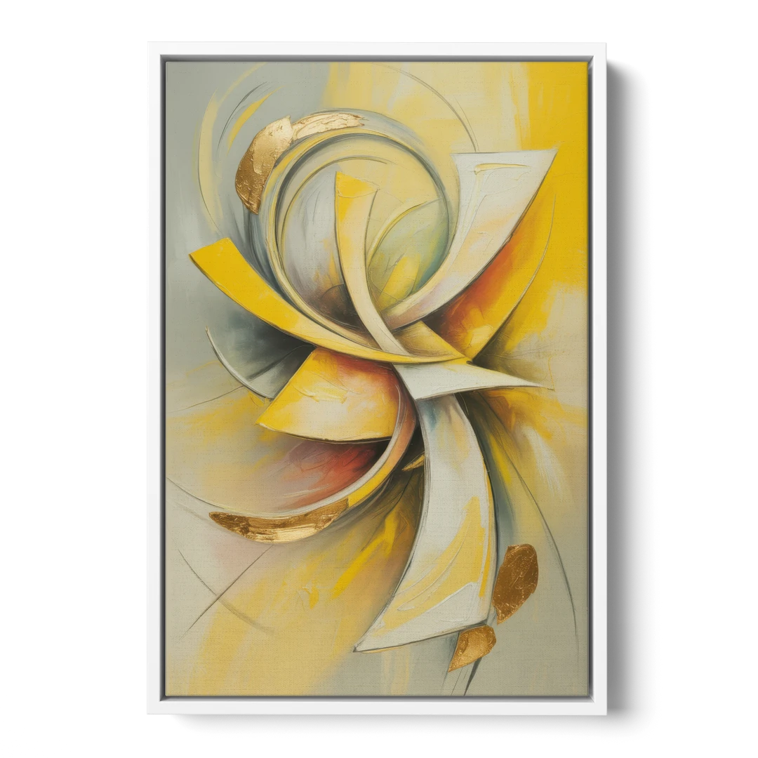 Opulent Vortex Yellow Abstract - White Framed Canvas Wall Art - Front