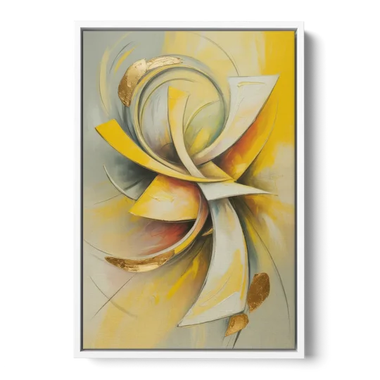 Opulent Vortex Yellow Abstract - White Framed Canvas Wall Art - Front