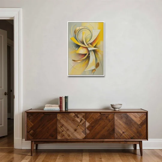 Opulent Vortex Yellow Abstract - White Framed Canvas Wall Art - Coffee Table - 24x36