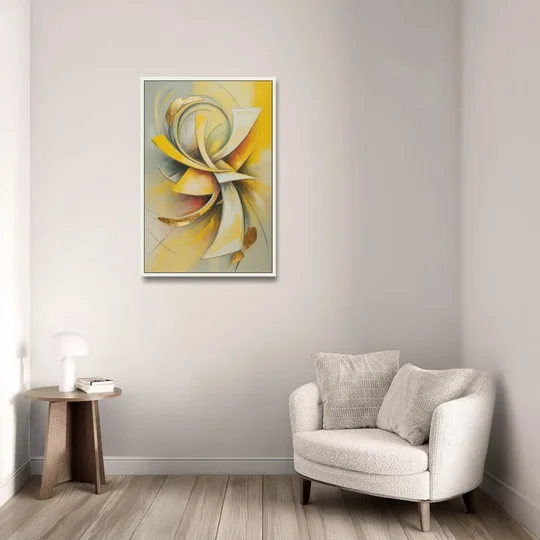 Opulent Vortex Yellow Abstract - White Framed Canvas Wall Art - Sofa - 24x36