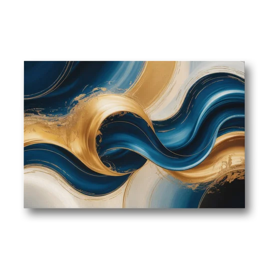 Opulent Waves in Blue and Gold Abstract - Canvas Wall Art - Front