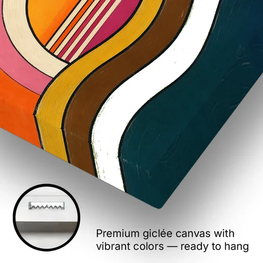 Orange and Pink Wall Art with a Rainbow Sun - Canvas Wall Art - Gallery Wrap Corner