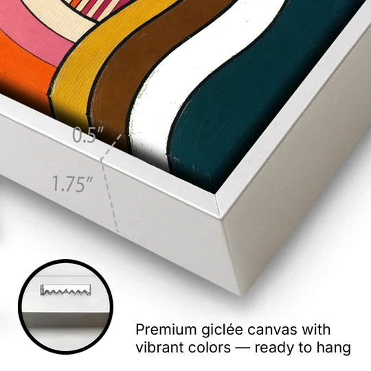 Orange and Pink Wall Art with a Rainbow Sun - White Framed Canvas Wall Art - Gallery Wrap Corner