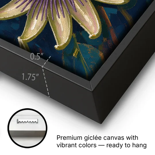 Orange Butterfly Wall Art with a Passionflower - Black Framed Canvas Wall Art - Gallery Wrap Corner