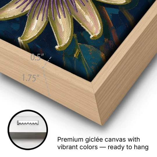 Orange Butterfly Wall Art with a Passionflower - Oak Framed Canvas Wall Art - Gallery Wrap Corner