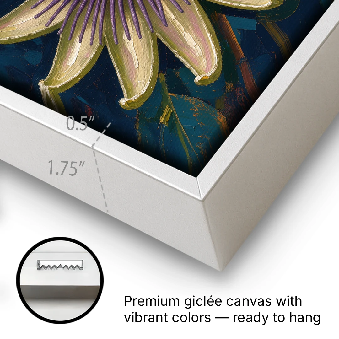 Orange Butterfly Wall Art with a Passionflower - White Framed Canvas Wall Art - Gallery Wrap Corner