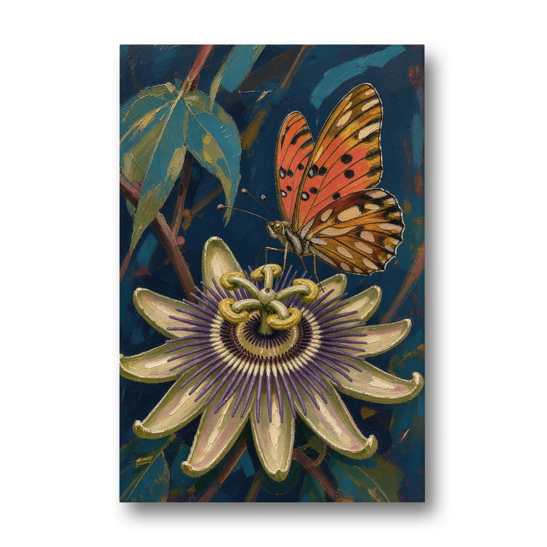Orange Butterfly Wall Art with a Passionflower - Canvas Wall Art - Front