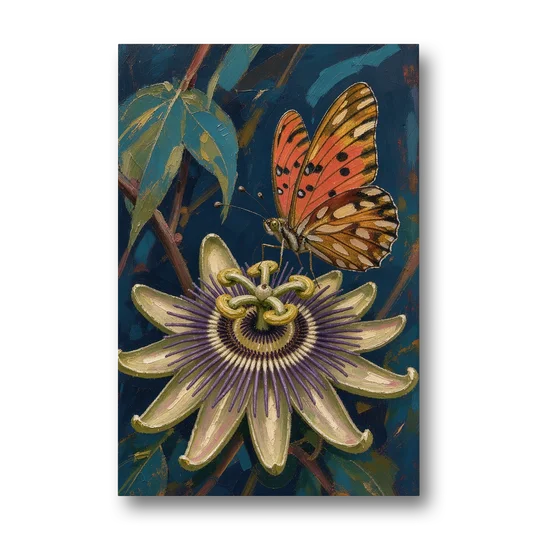 Orange Butterfly Wall Art with a Passionflower - Canvas Wall Art - Front