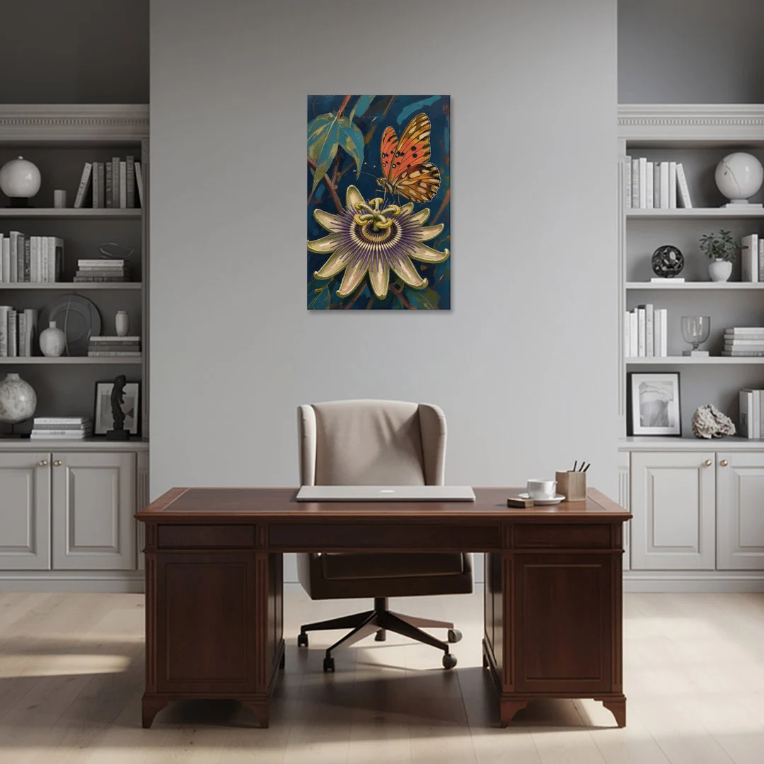 Orange Butterfly Wall Art with a Passionflower - Canvas Wall Art - Office - 24x36