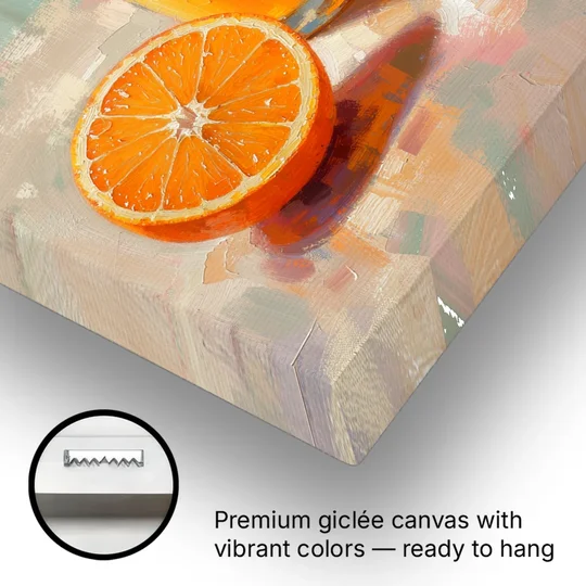 Orange Kitchen Wall Art with Morning Juice - Canvas Wall Art - Gallery Wrap Corner