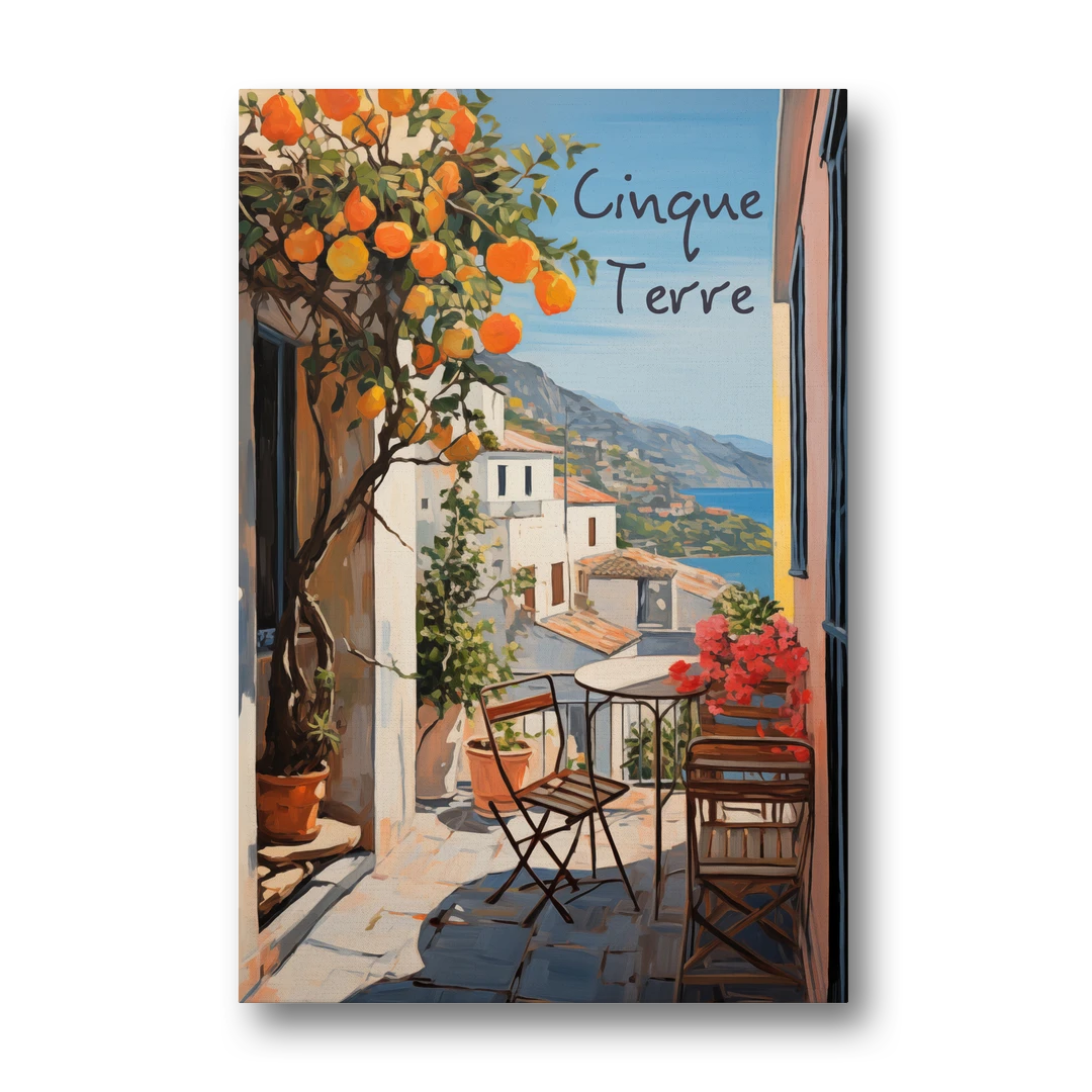 Orange Tree Painting on a Cinque Terre Terrace - Canvas Wall Art - Front