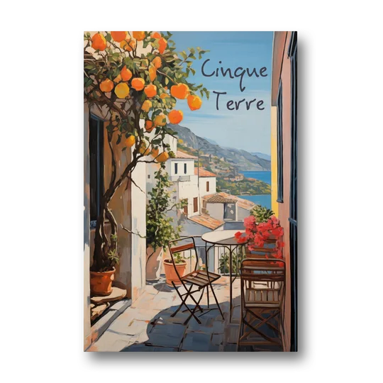 Orange Tree Painting on a Cinque Terre Terrace - Canvas Wall Art - Front