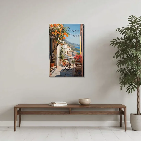 Orange Tree Painting on a Cinque Terre Terrace - Canvas Wall Art - Coffee Table - 24x36
