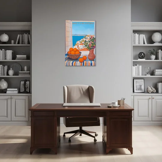 Oranges Painting with a Sea View Window - Canvas Wall Art - Office - 24x36