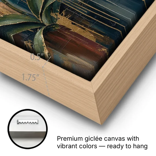 Orchid Canvas Painting with Gold Leaf Edges - Oak Framed Canvas Wall Art - Gallery Wrap Corner