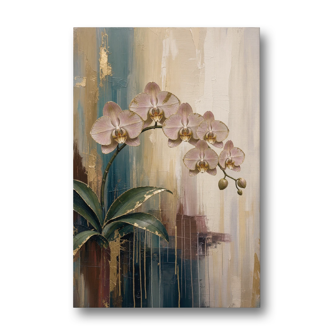 Orchid Canvas Painting with Gold Leaf Edges - Canvas Wall Art - Front