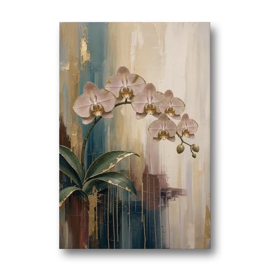Orchid Canvas Painting with Gold Leaf Edges - Canvas Wall Art - Front