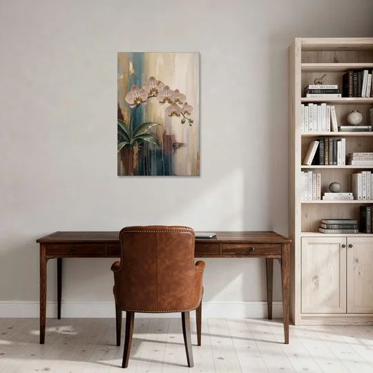 Orchid Canvas Painting with Gold Leaf Edges - Canvas Wall Art - Office - 24x36