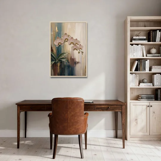 Orchid Canvas Painting with Gold Leaf Edges - Oak Framed Canvas Wall Art - Office - 24x36