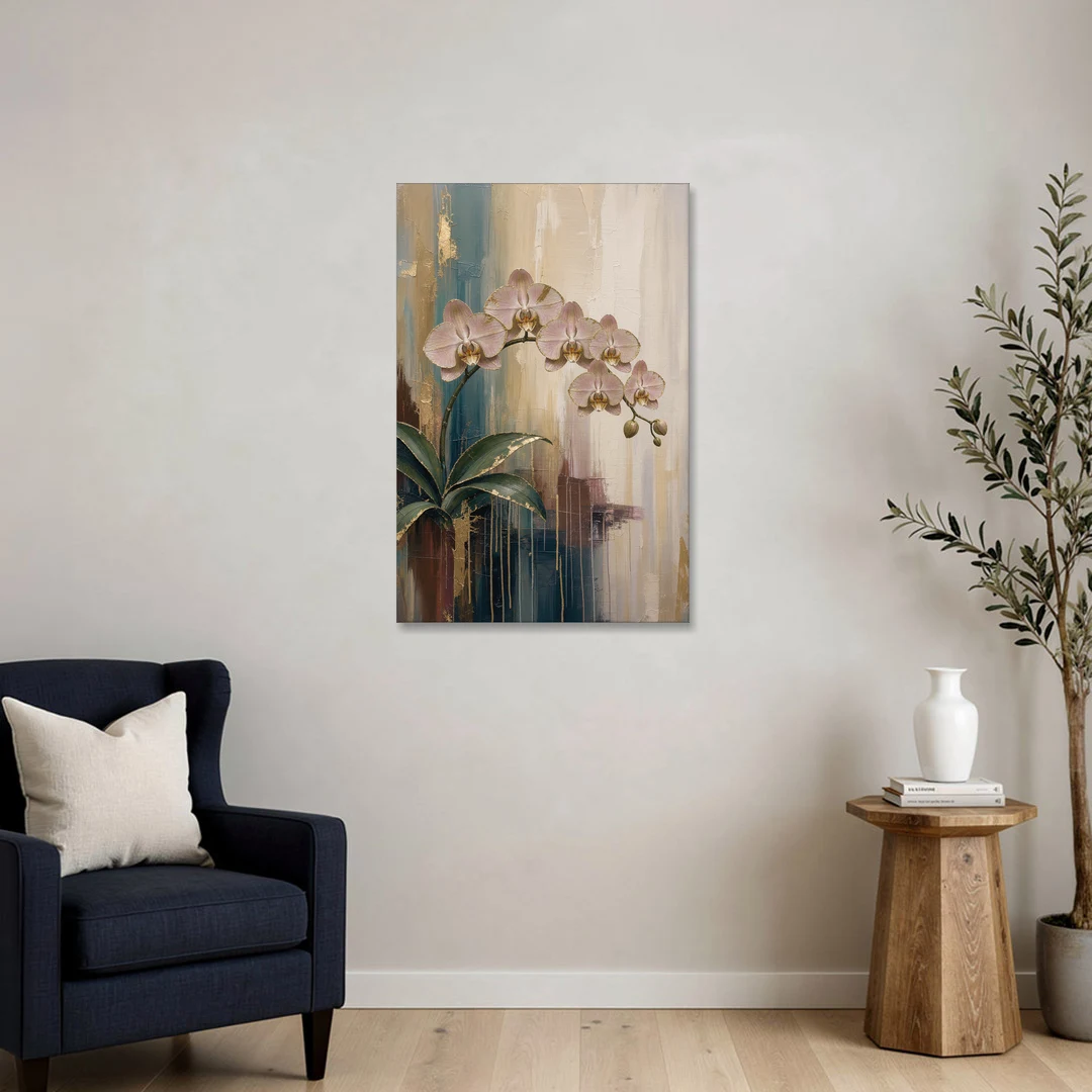 Orchid Canvas Painting with Gold Leaf Edges - Canvas Wall Art - Sofa - 24x36