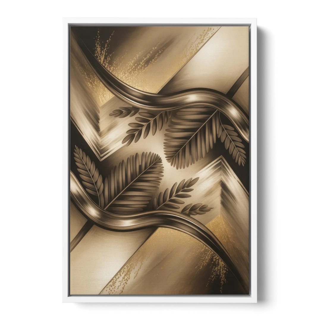 Organic Geometric Brown Abstract - White Framed Canvas Wall Art - Front