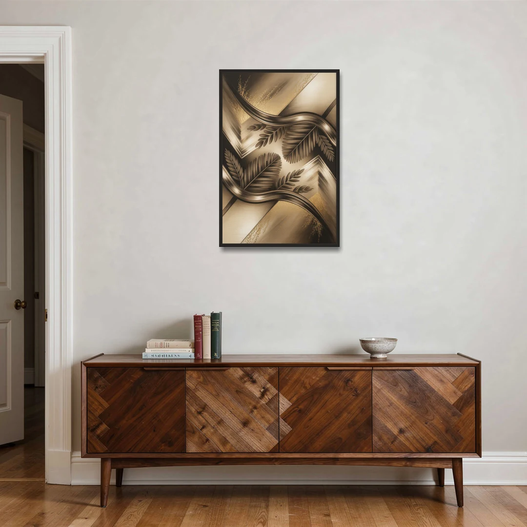 Organic Geometric Brown Abstract - Black Framed Canvas Wall Art - Coffee Table - 24x36