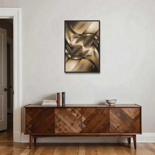 Organic Geometric Brown Abstract - Black Framed Canvas Wall Art - Coffee Table - 24x36