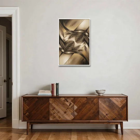 Organic Geometric Brown Abstract - White Framed Canvas Wall Art - Coffee Table - 24x36