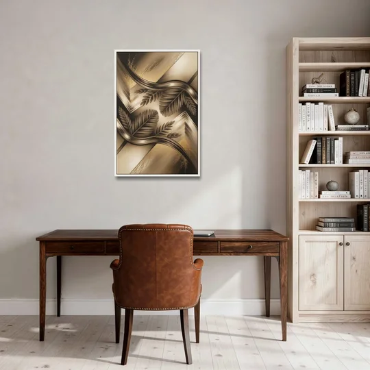 Organic Geometric Brown Abstract - White Framed Canvas Wall Art - Office - 24x36