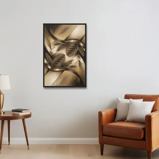 Organic Geometric Brown Abstract - Black Framed Canvas Wall Art - Sofa - 24x36
