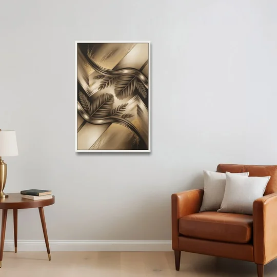 Organic Geometric Brown Abstract - White Framed Canvas Wall Art - Sofa - 24x36