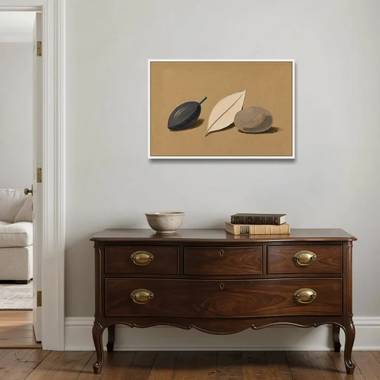 Organic Modern Home Decor with Seed, Leaf and Pebble - White Framed Canvas Wall Art - Coffee Table - 36x24