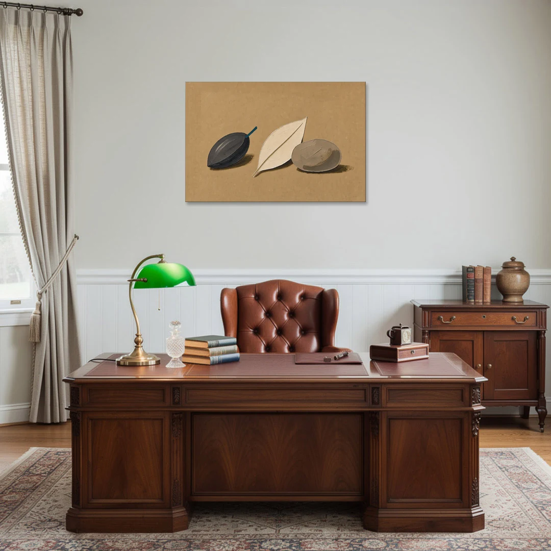 Organic Modern Home Decor with Seed, Leaf and Pebble - Canvas Wall Art - Office - 36x24