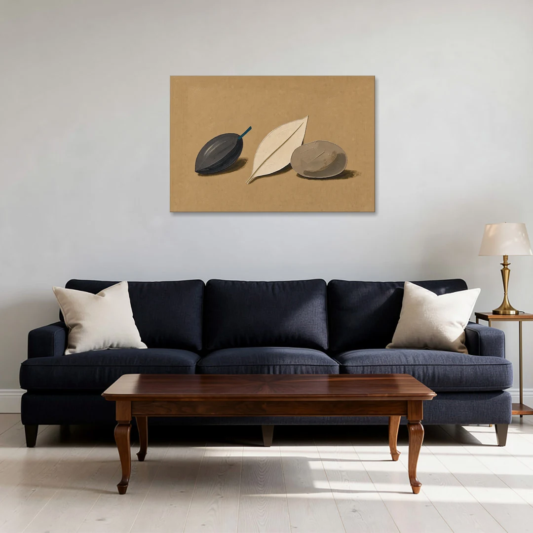 Organic Modern Home Decor with Seed, Leaf and Pebble - Canvas Wall Art - Sofa - 36x24