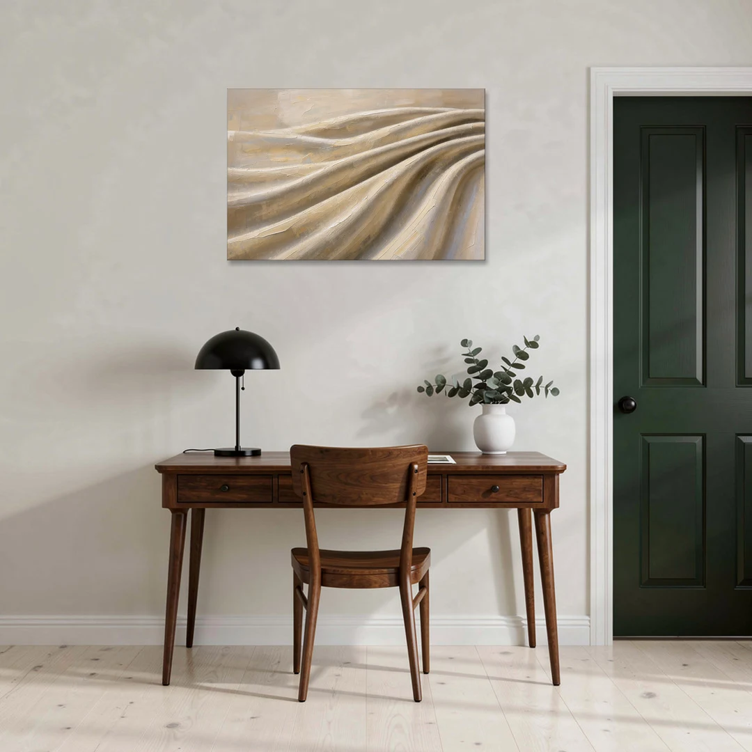 Organic Modern Wall Art of Draped Linen Folds - Canvas Wall Art - Office - 36x24