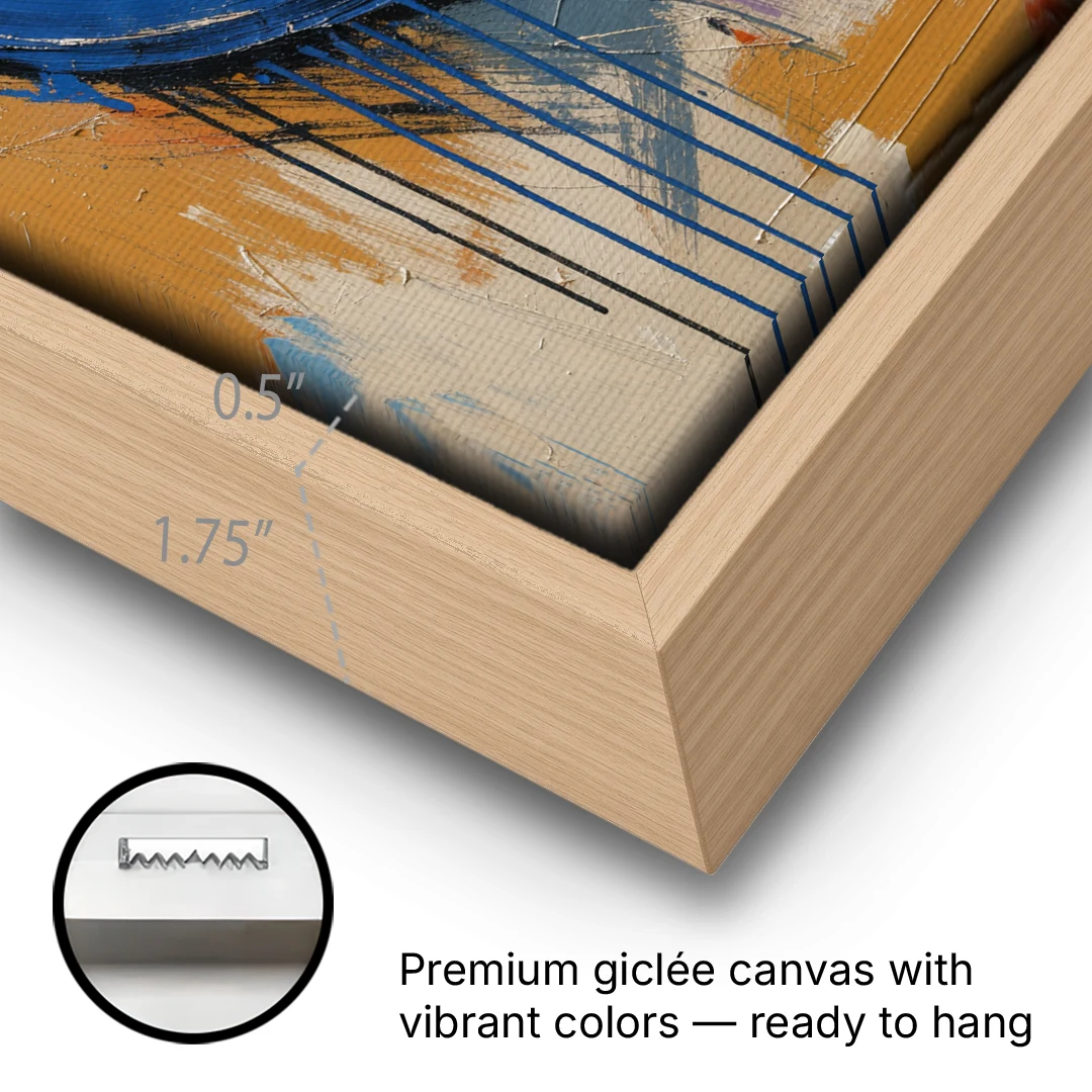 Original Abstract Painting Cobalt Open Ring - Oak Framed Canvas Wall Art - Gallery Wrap Corner