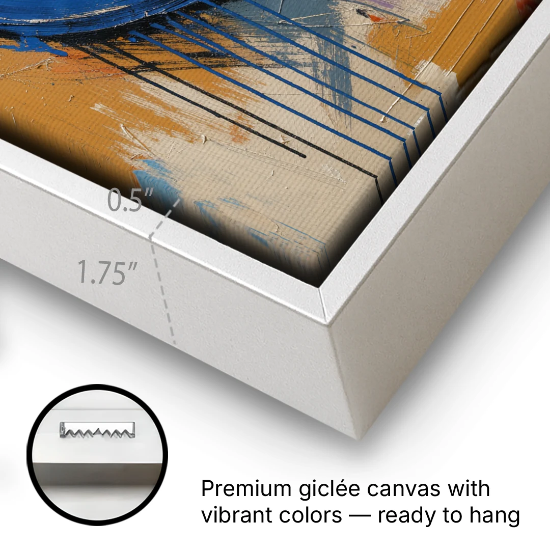 Original Abstract Painting Cobalt Open Ring - White Framed Canvas Wall Art - Gallery Wrap Corner