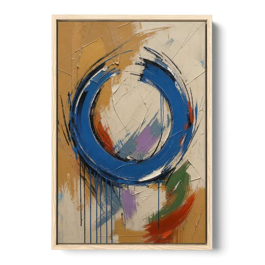 Original Abstract Painting Cobalt Open Ring - Oak Framed Canvas Wall Art - Front