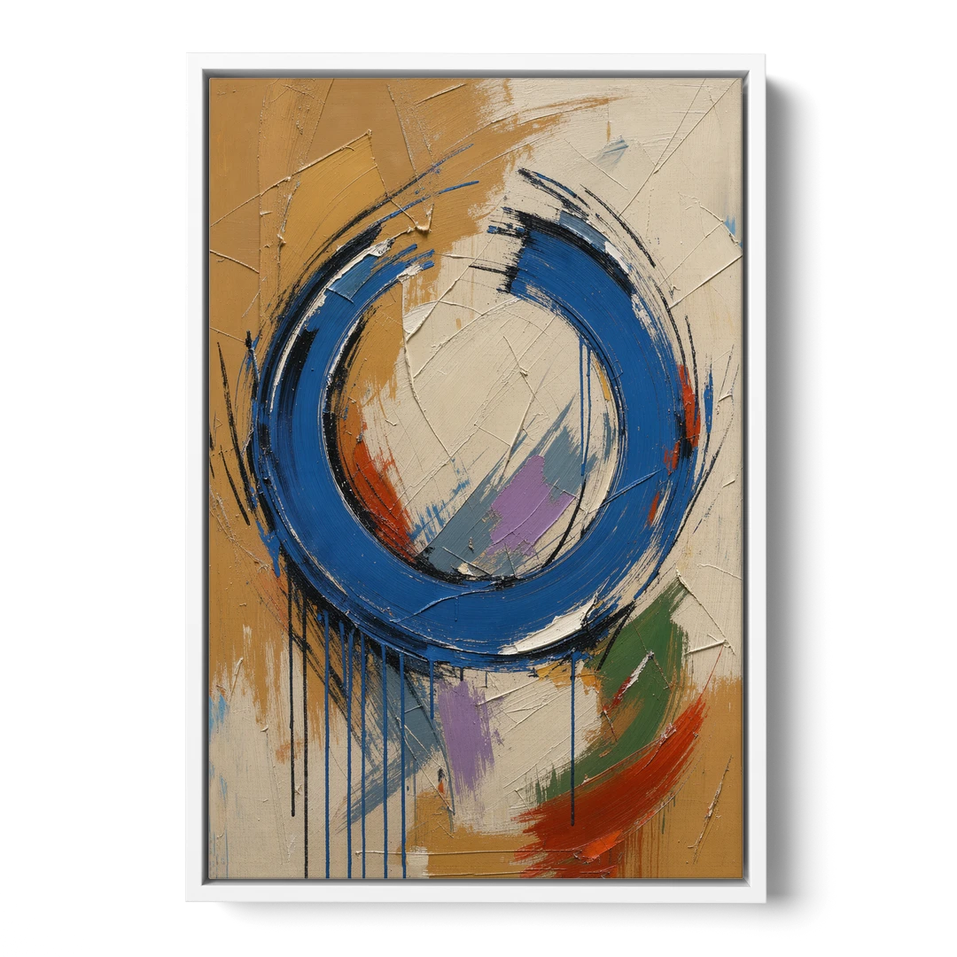Original Abstract Painting Cobalt Open Ring - White Framed Canvas Wall Art - Front