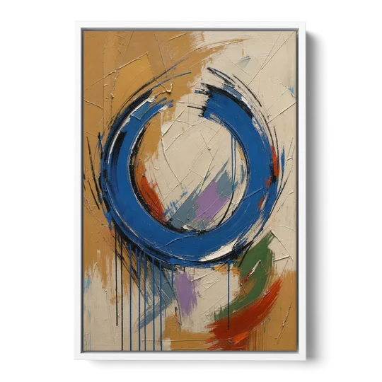 Original Abstract Painting Cobalt Open Ring - White Framed Canvas Wall Art - Front