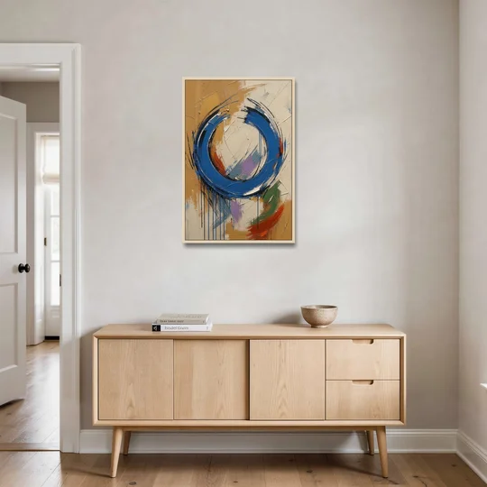 Original Abstract Painting Cobalt Open Ring - Oak Framed Canvas Wall Art - Coffee Table - 24x36