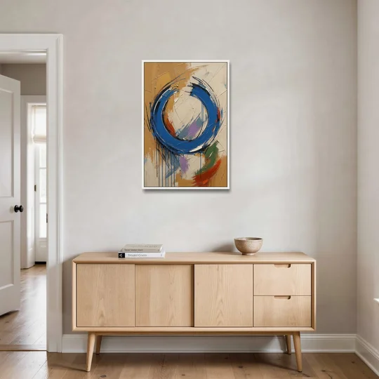 Original Abstract Painting Cobalt Open Ring - White Framed Canvas Wall Art - Coffee Table - 24x36