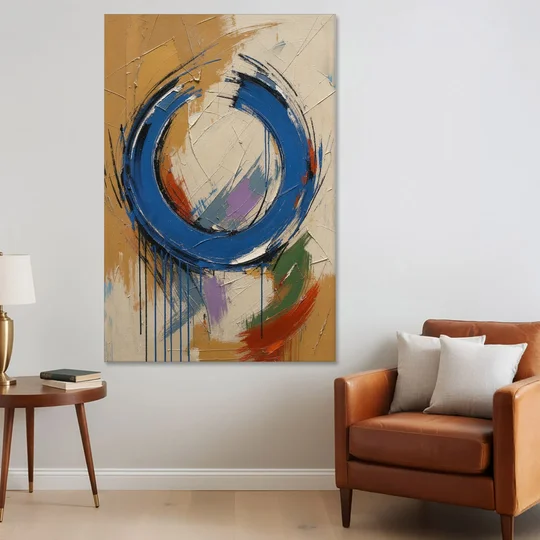 Original Abstract Painting Cobalt Open Ring - Canvas Wall Art - Sofa - 40x60