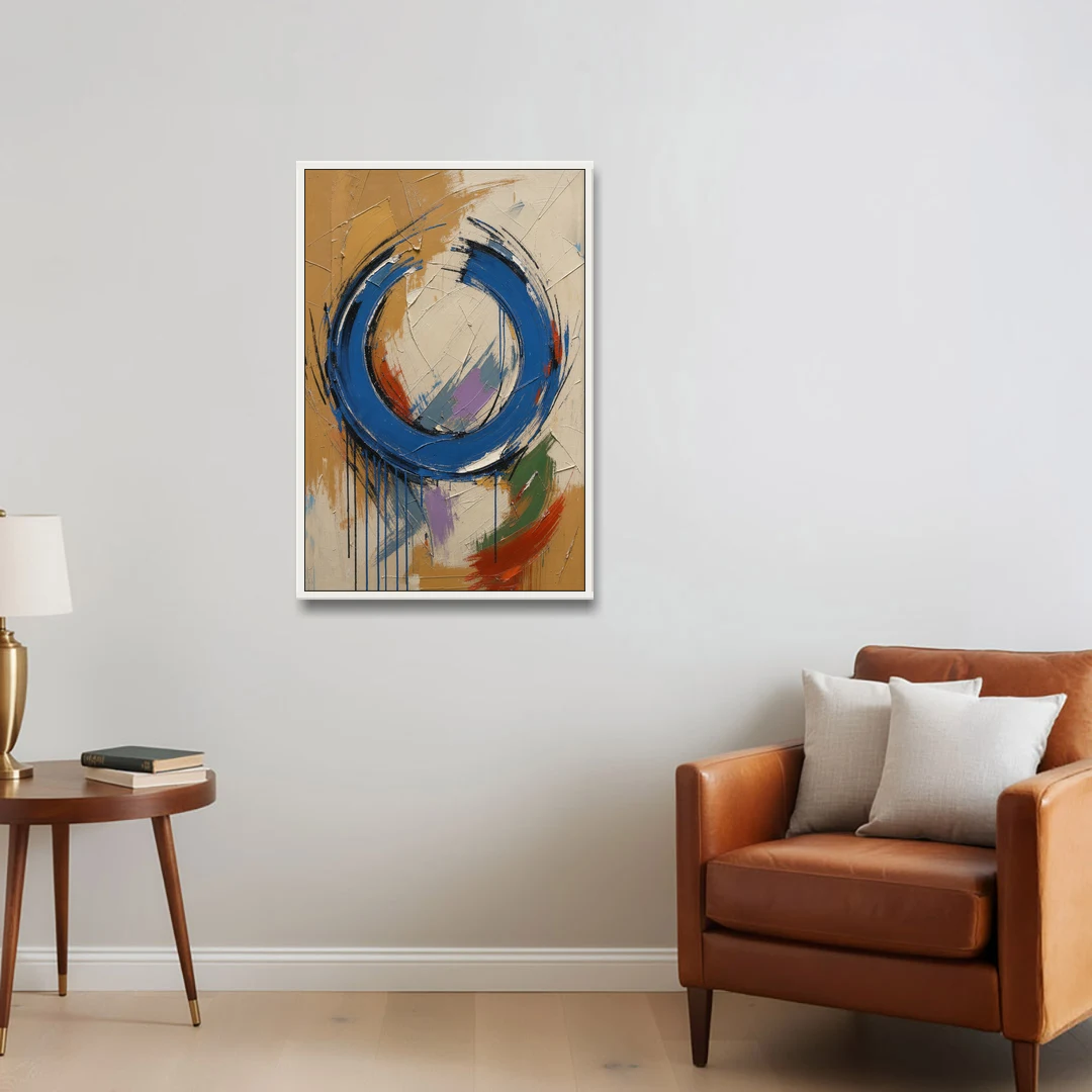 Original Abstract Painting Cobalt Open Ring - White Framed Canvas Wall Art - Sofa - 24x36