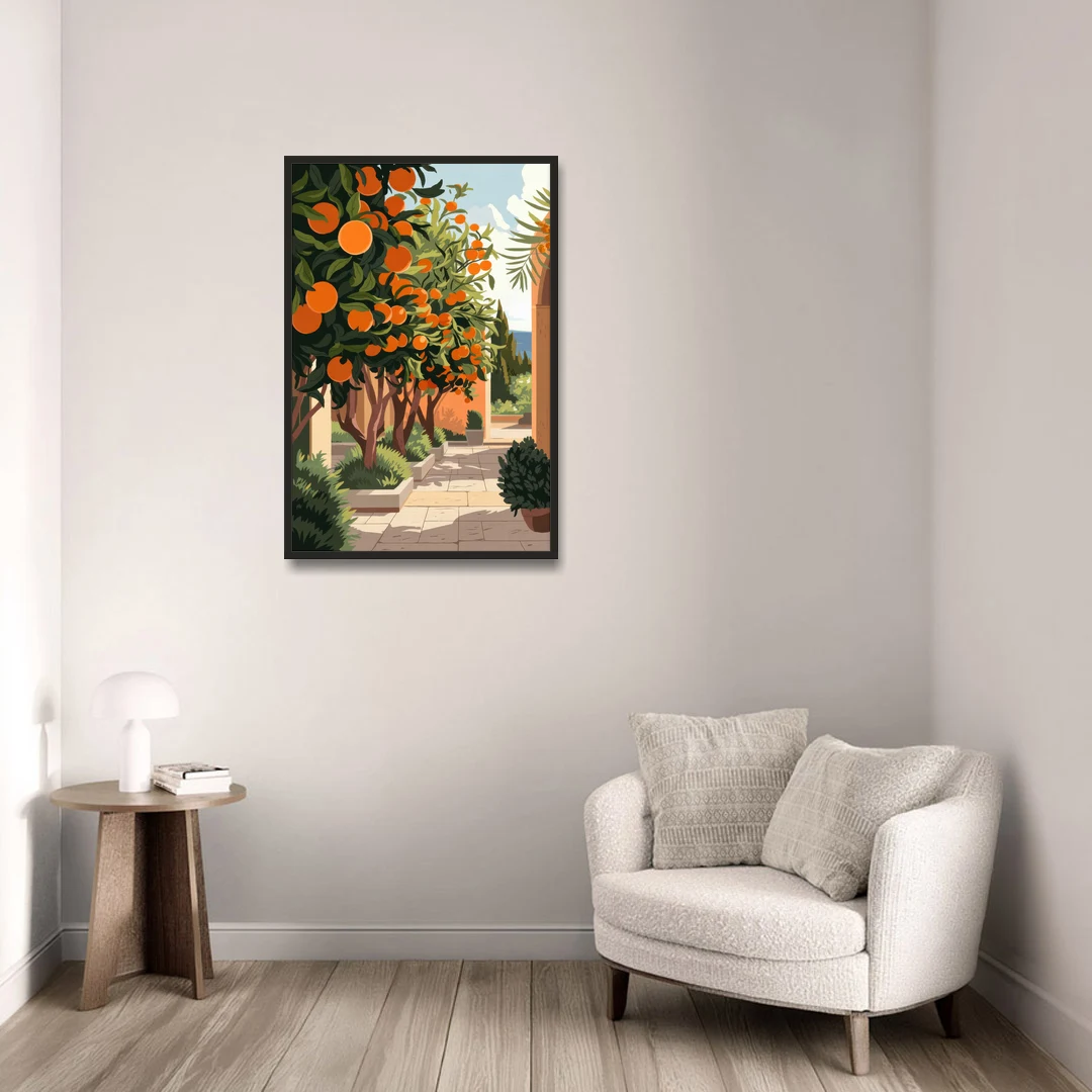 Orlando Citrus Grove Design - Black Framed Canvas Wall Art - Sofa - 24x36