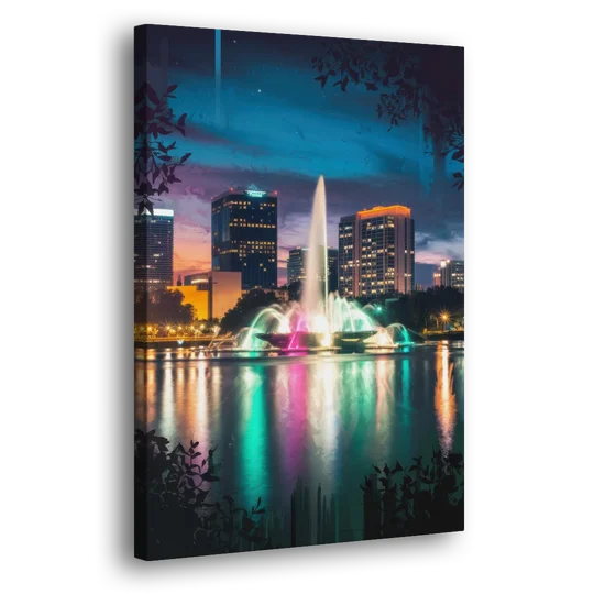 Orlando Downtown Night Lights - Canvas Wall Art - Side