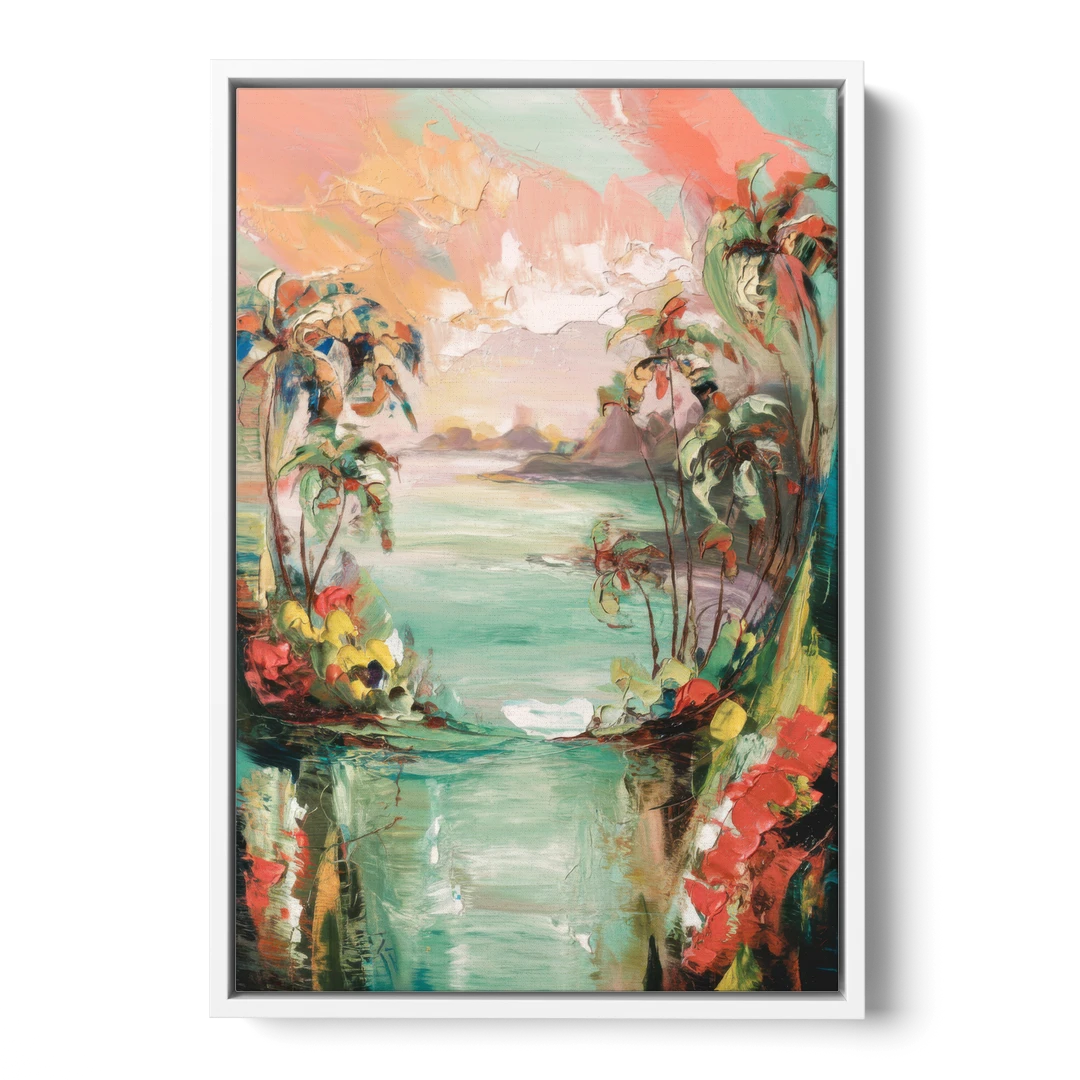 Orlando Tropical Landscape - White Framed Canvas Wall Art - Front